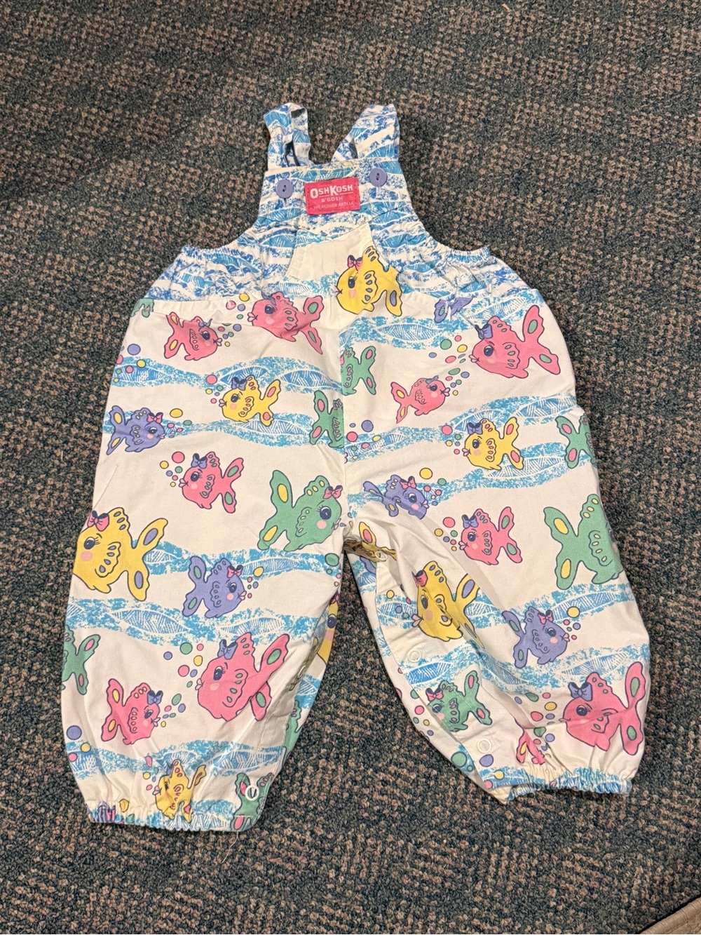 Vtg 90’s OshKosh B'gosh Vestbak Fish Print Overalls size 12mos